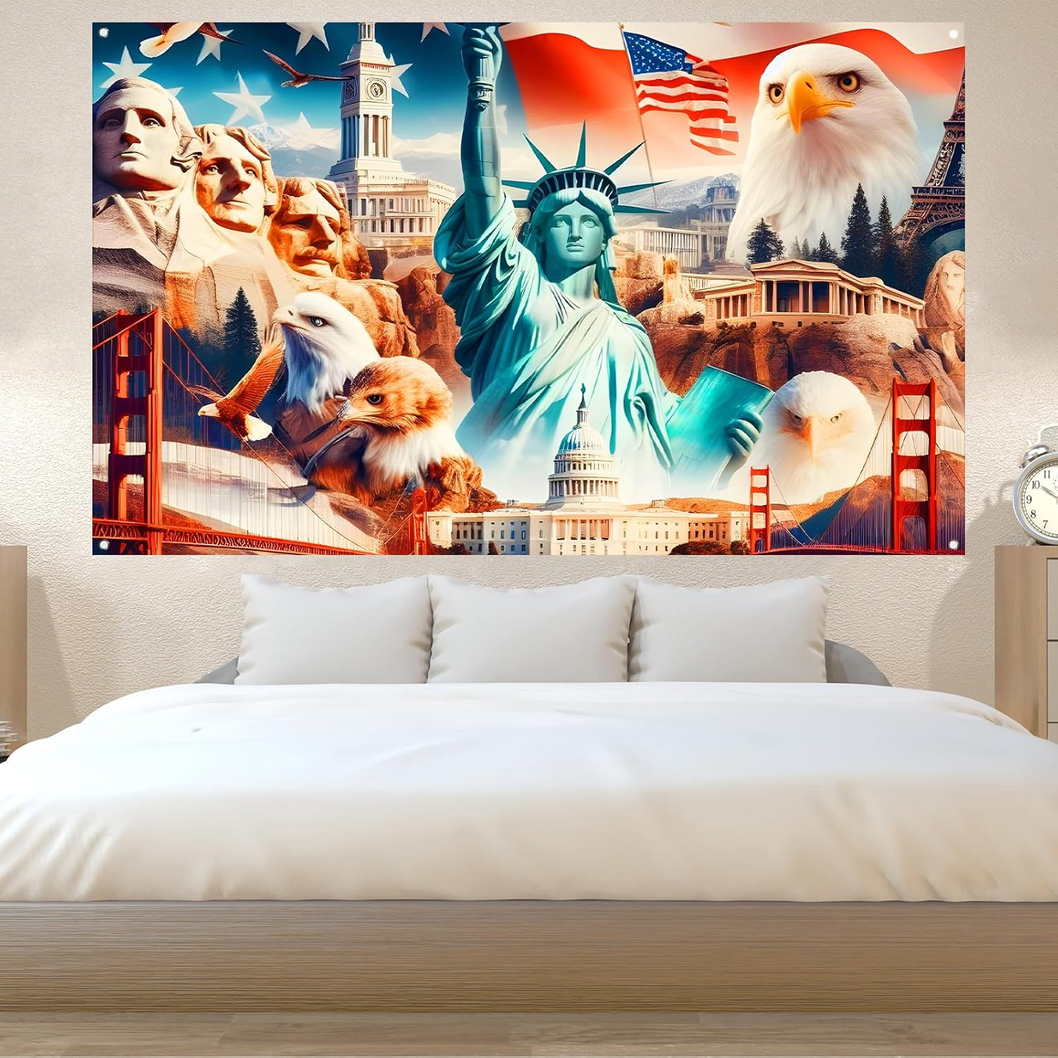 American Flag and Bald Eagle Backdrop for Photography Memorial Day 4Th of July V