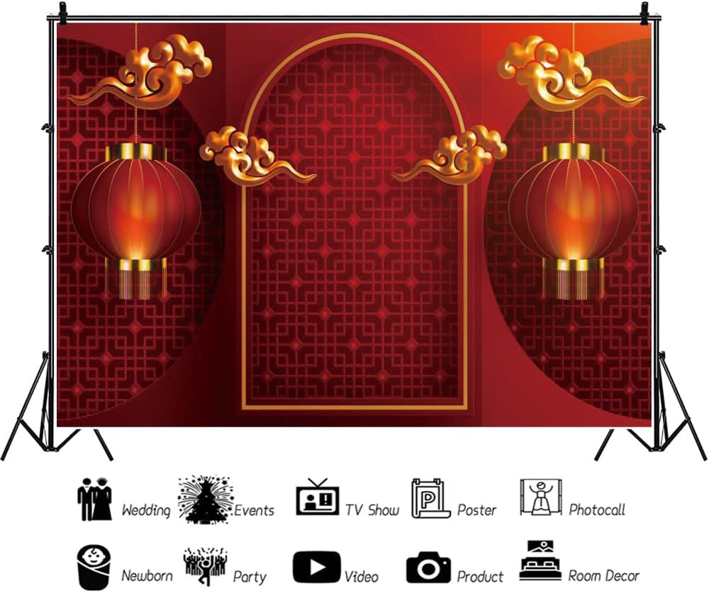 DASHAN Chinese New Year Photography Backdrop Red Lantern Spring Festival 7X5Ft B