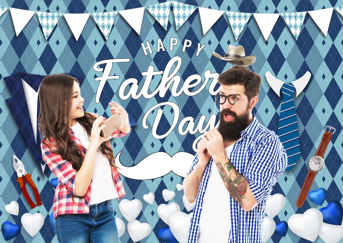 10X8FT Father’s Day Backdrop Blue Plaid Happy Father’s Day Photography Backgr…