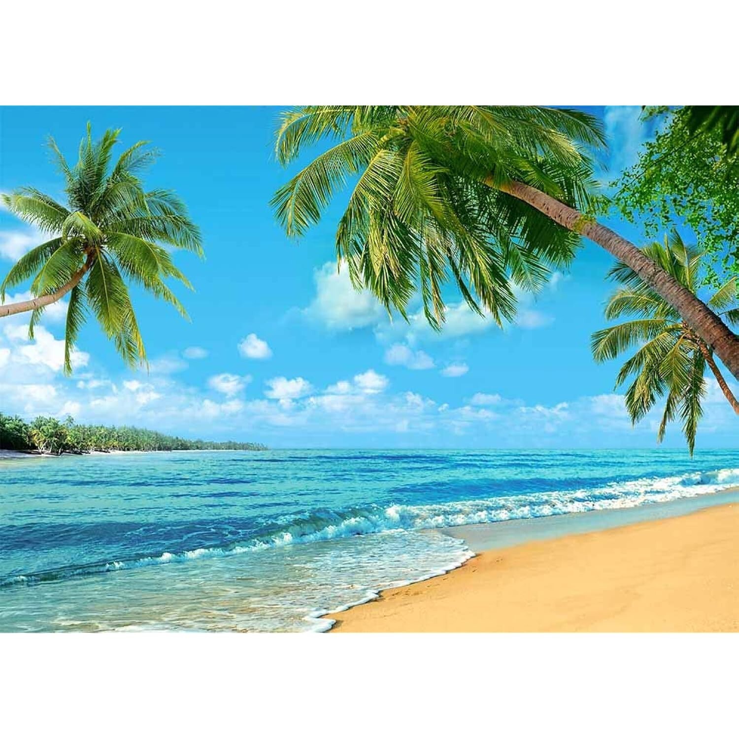 7x5FT Summer Tropical Hawaii Palm Tree Beach Photography Backdrop Blue Sea Sky