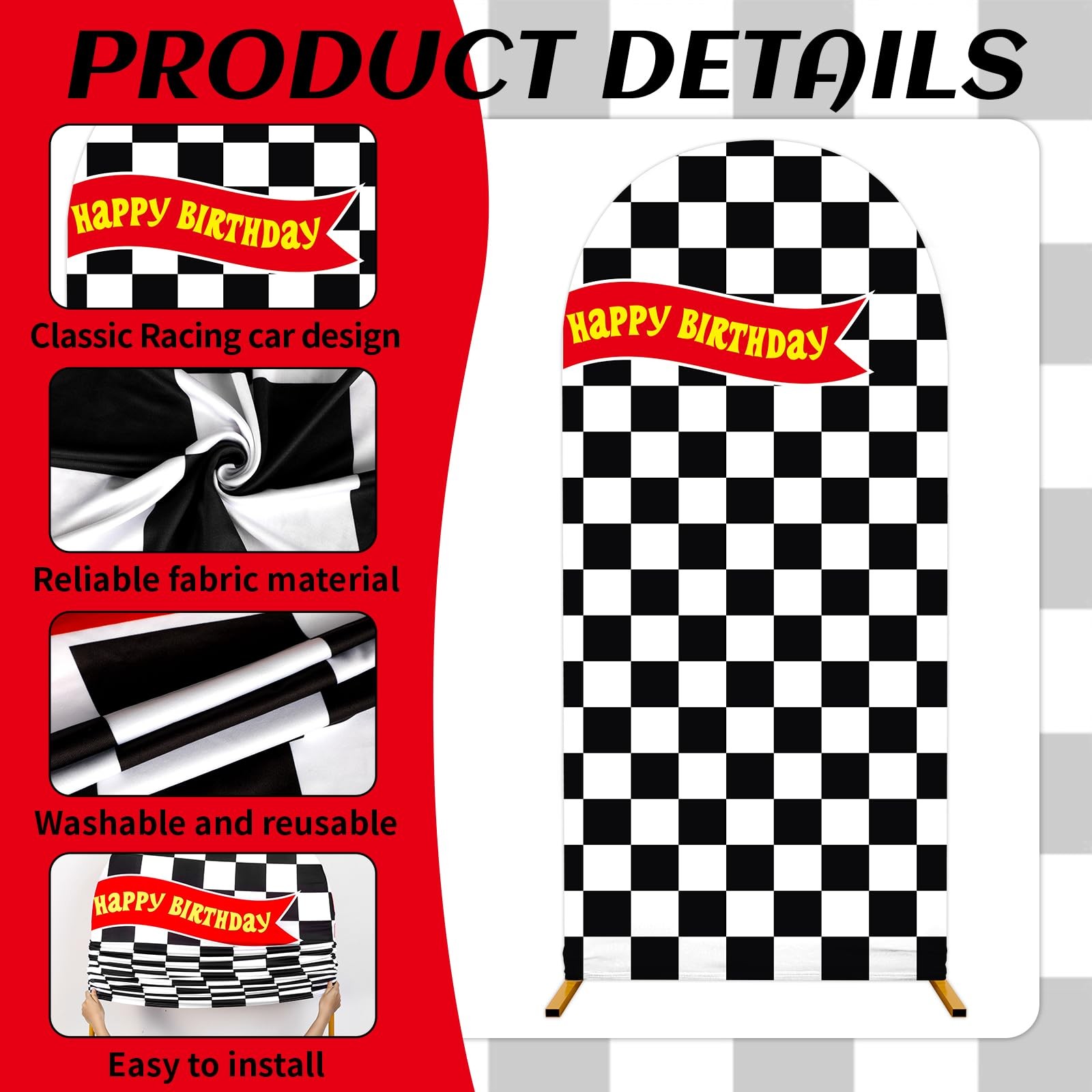 3 Pcs Racing Theme Arch Backdrop Cover 4ft 5ft 6ft Black and White Chiara Hot…