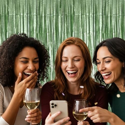 2 Pack Party Decorations, Matte Foil Fringe Curtain Pack of 2 Sage Green