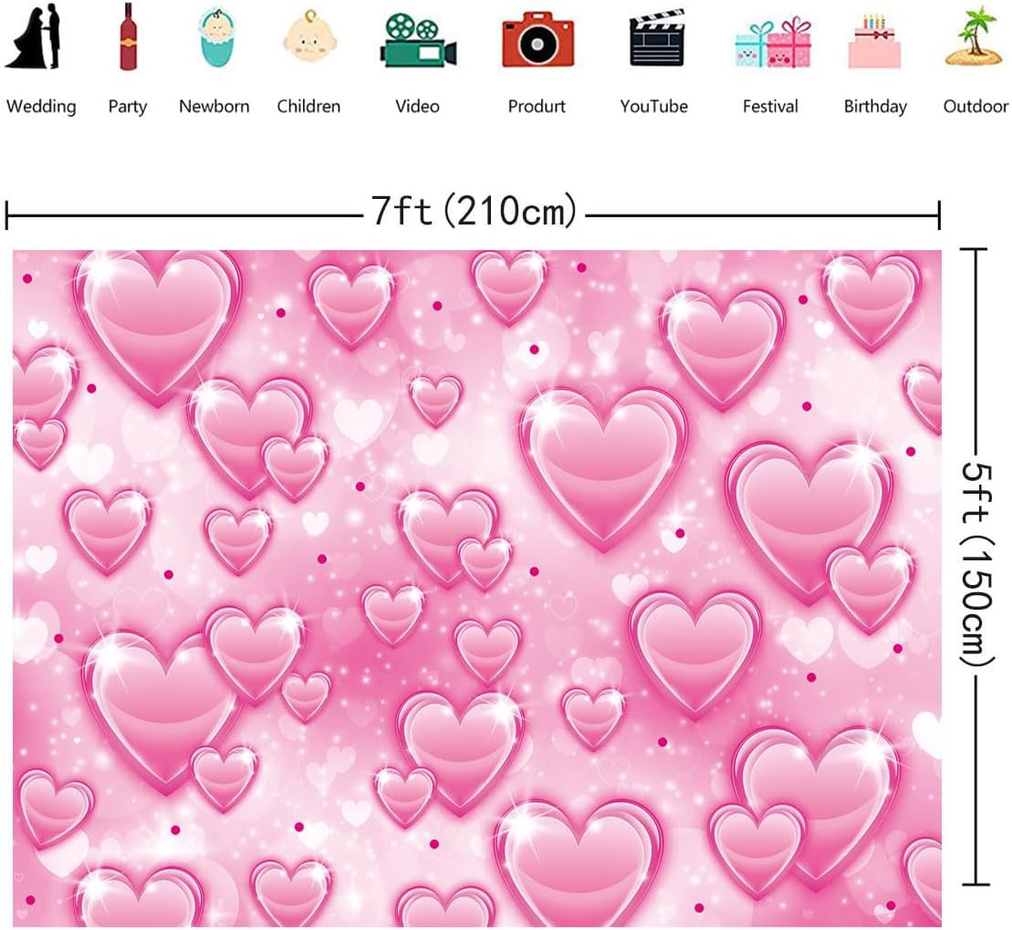 Pink Heart Photo Backdrop 7X5Ft 2000S Romantic Valentine’S Day Photography