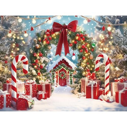 Winter Snow Scene with Candy Canes – Christmas Photography Backdrop