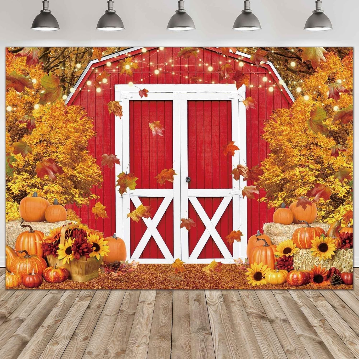 Felortte 12x8ft Polyester Fall Harvest Red Farm Backdrop for Photography Autumn