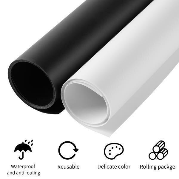 2PCS Black White PVC Background Set Matte Glossy Dual Side Vinyl Backdrop Photo
