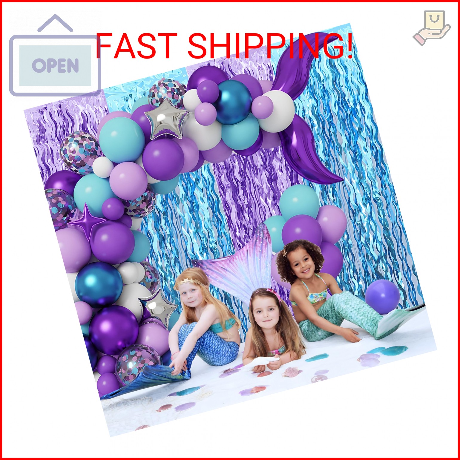 Wavy Teal Blue and Purple Tinsel Foil Fringe Curtain Photo Booth Props for Merma