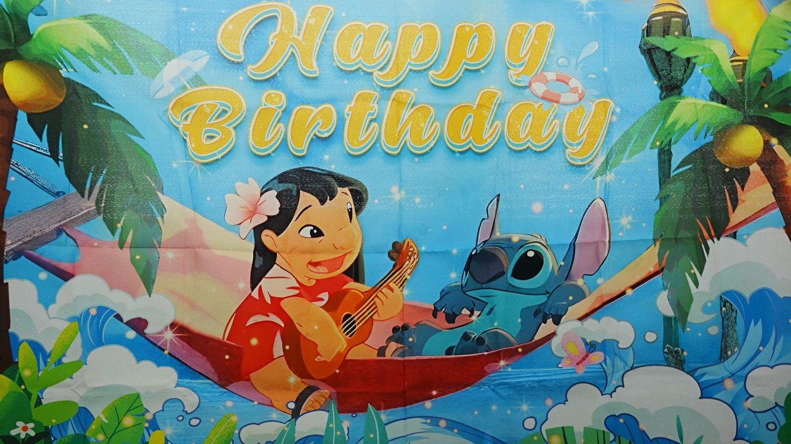 OUDINI Cartoon Photography Backdrop 5x3ft Summer Happy Birthday Banner Luau