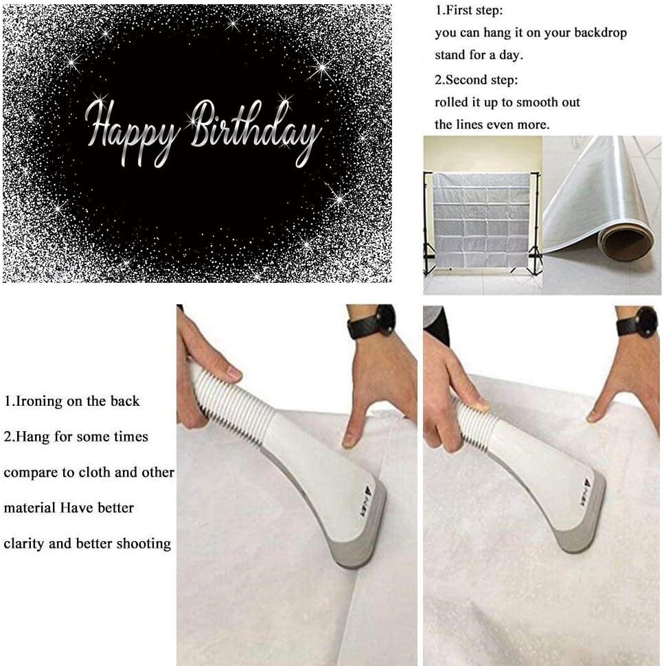 Black Happy Birthday Backdrop Glitter Silver Dot Photography Background