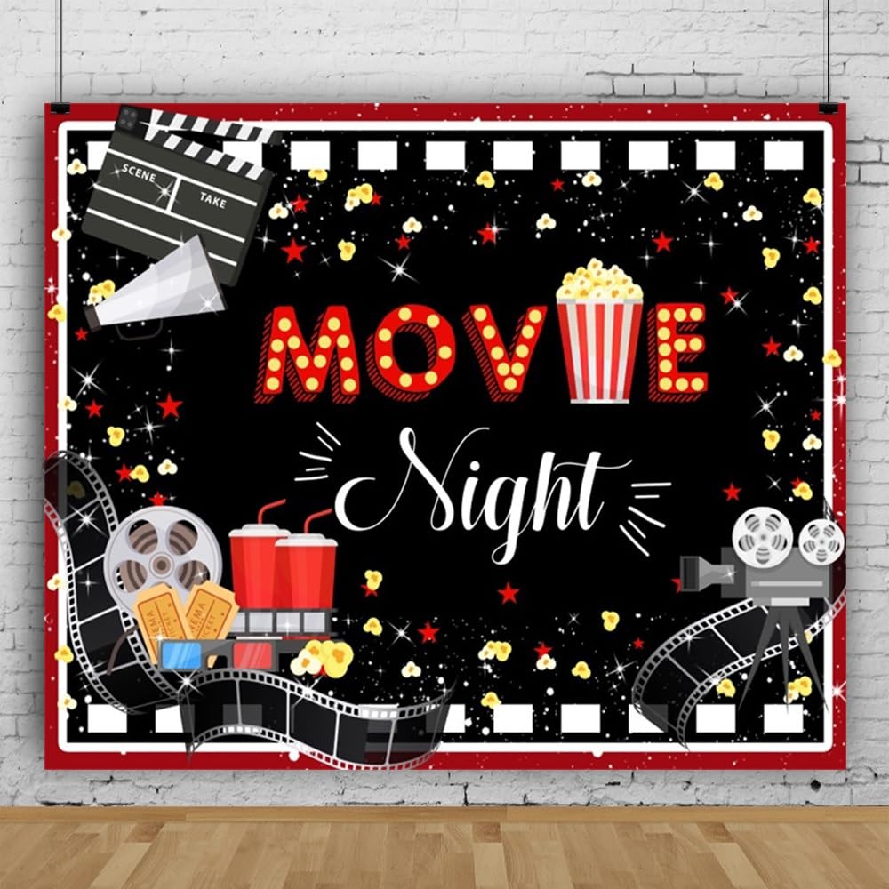 Movie Night Decorations Backdrop Cinema Movie Night Supplies 10x8ft (300x240c…