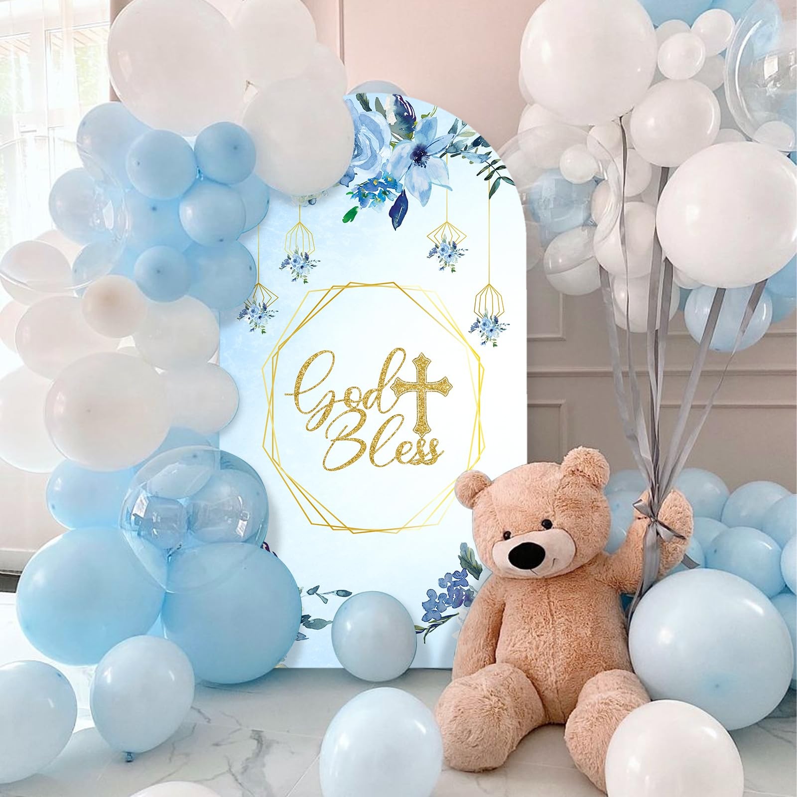 Baptism Arch Backdrop 7.2FT Double Sided God Bless Cover – Party Decoration
