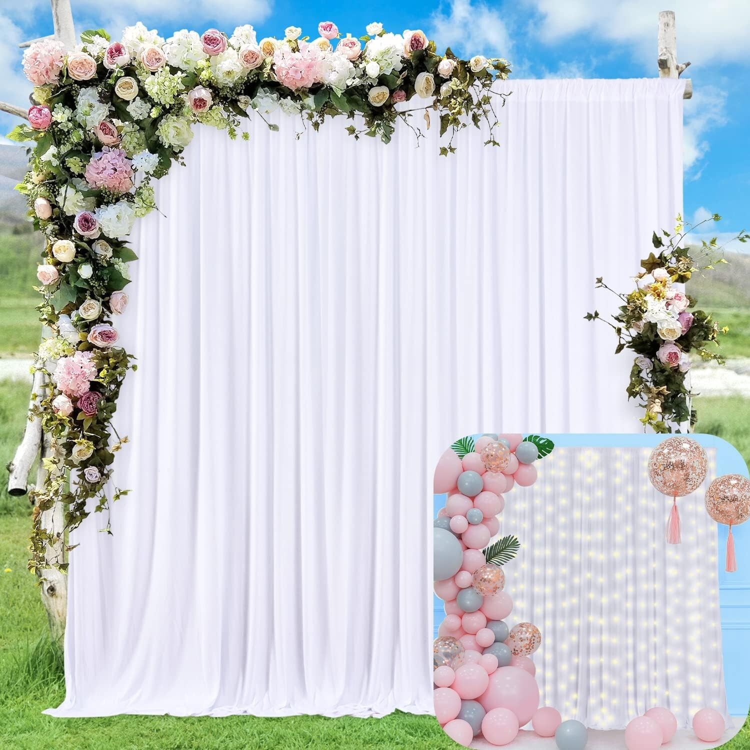 10ft x 7ft White Backdrop Curtain for Parties Wedding White Wrinkle Free Back…