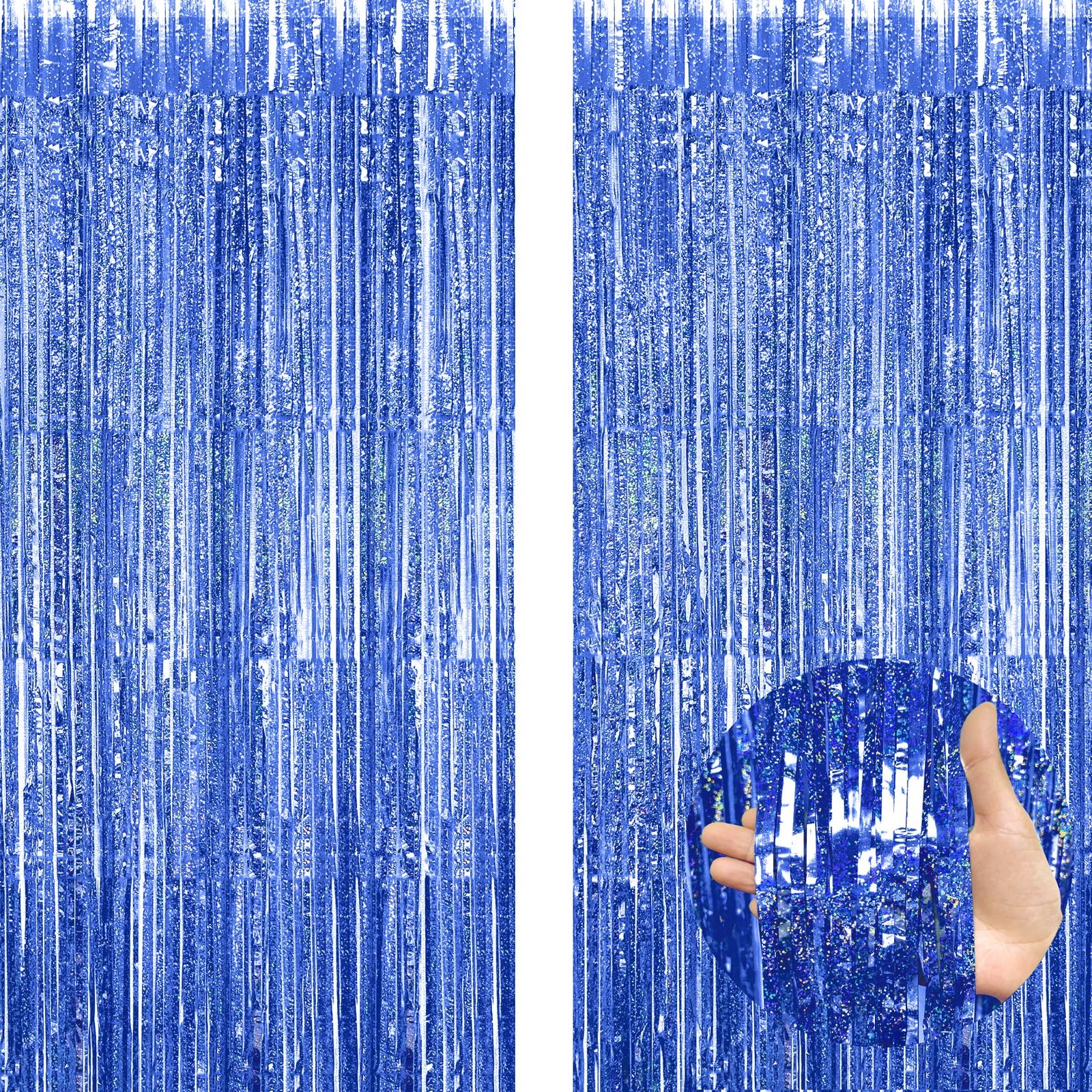 3.3×8.2FT Blue Foil Fringe Curtains Party Streamers Backdrop Decor 2 PCS