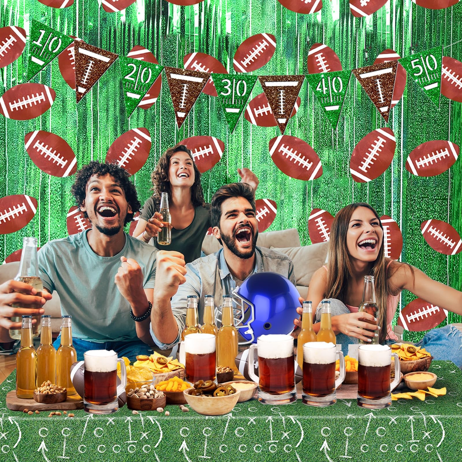 Football Party Decorations Football Photo Booth Prop, 3 Pcs 3.3 x 6.6 ft Foil…