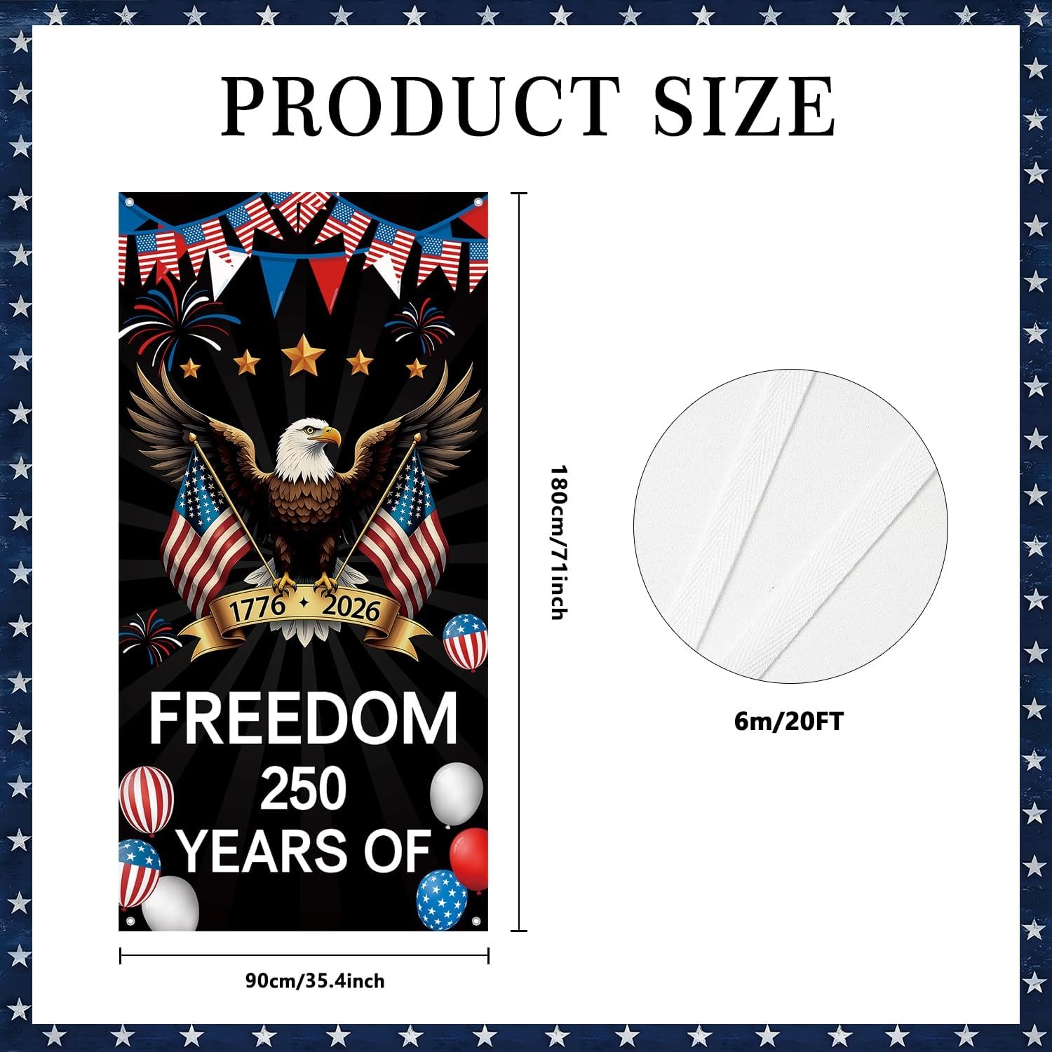 American 1776-2026 Door Backdrop 250 Years America Backdrop Door Banner 71X35In