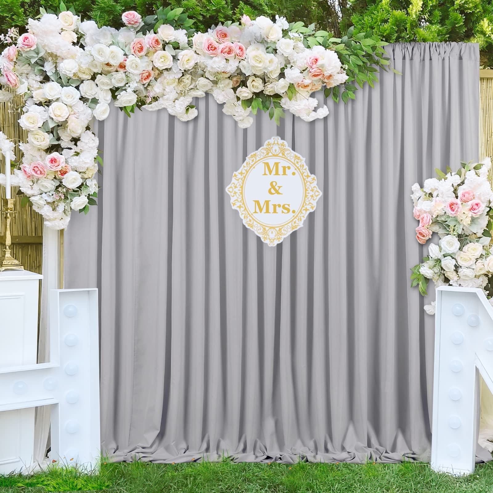 Wedding Backdrop Curtains 2 Panel 5×10 Ft Grey Polyester Drapes Party Decor