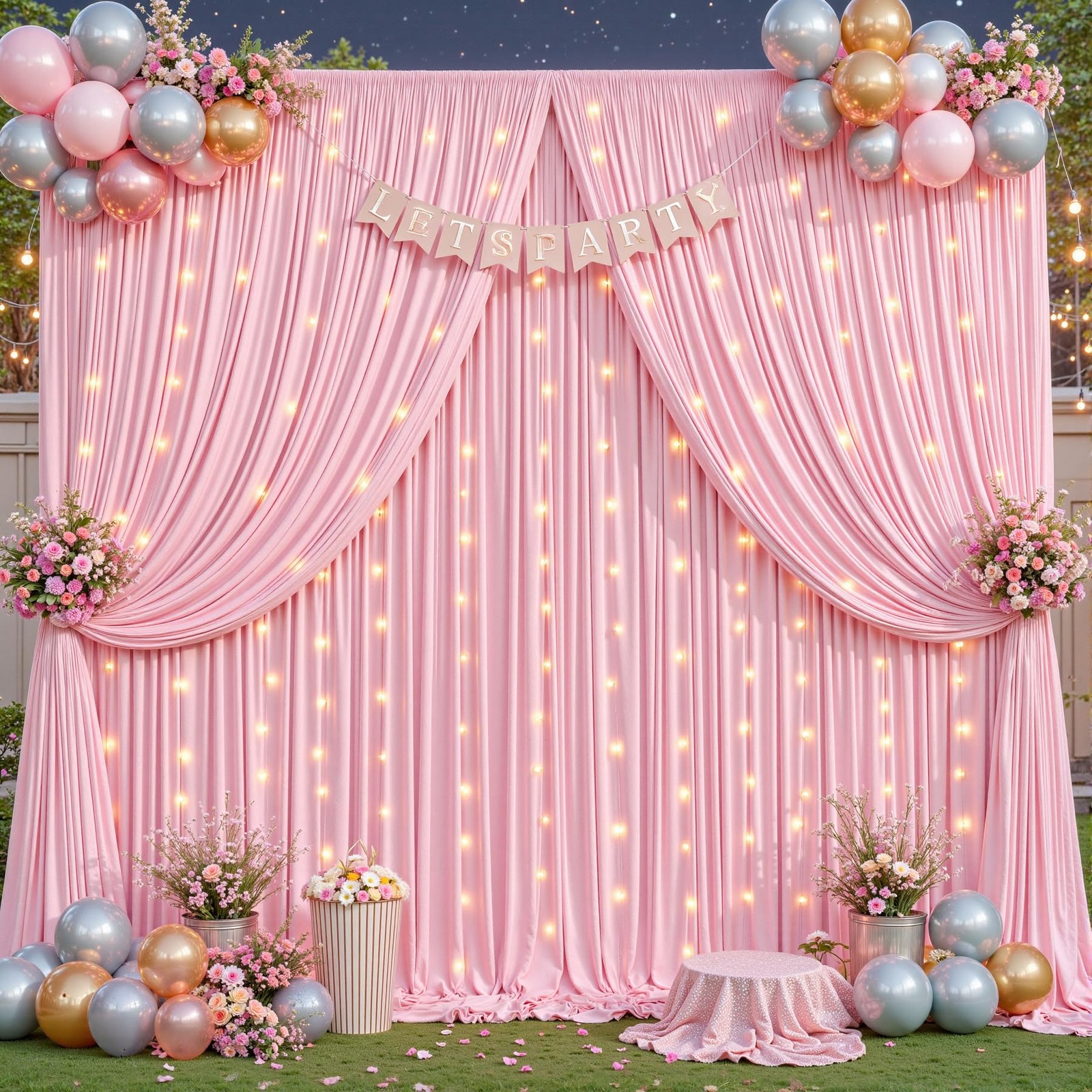 10 Panels Baby Pink Backdrop Curtains – W4′ x H10′(10 panels),