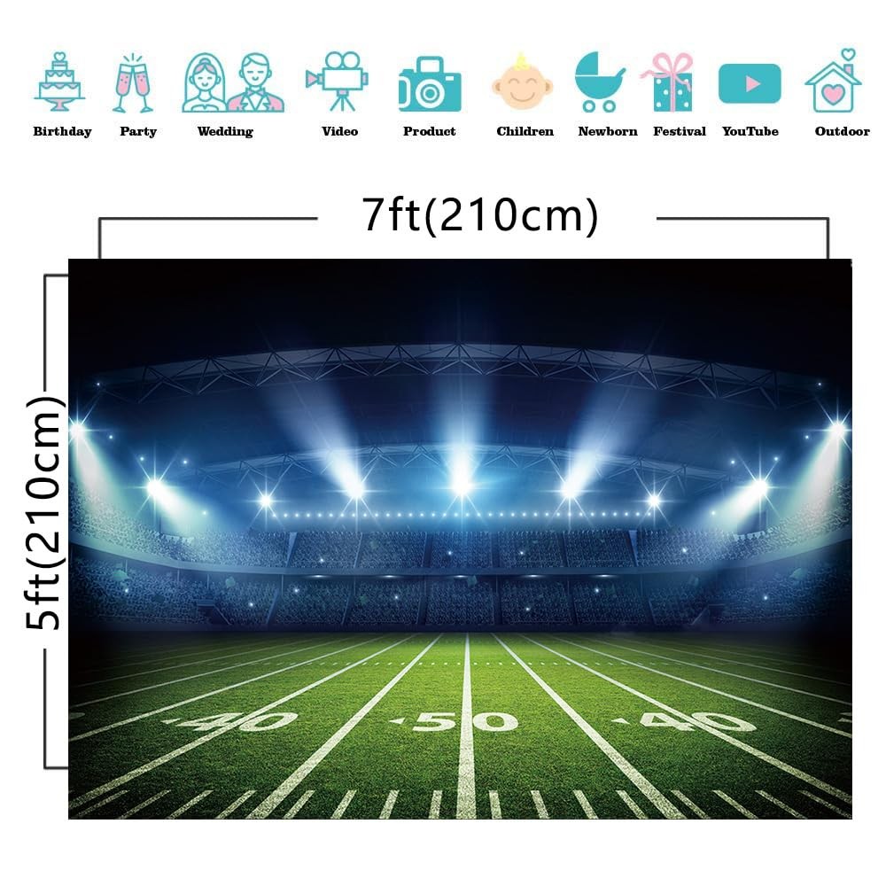 7×5 Ft Football Stadium Photography Backdrop Bowl Night Spotlight Field Party