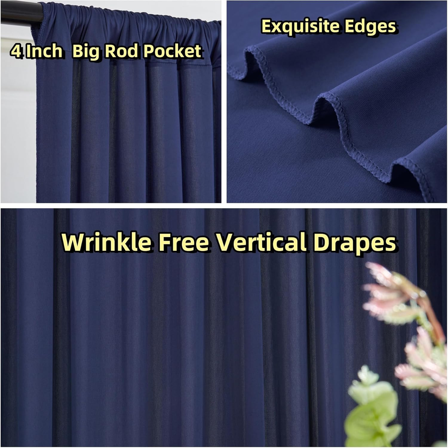 20ft x 10ft Navy Blue Wrinkle-Free Backdrop Curtain for Events & Photos