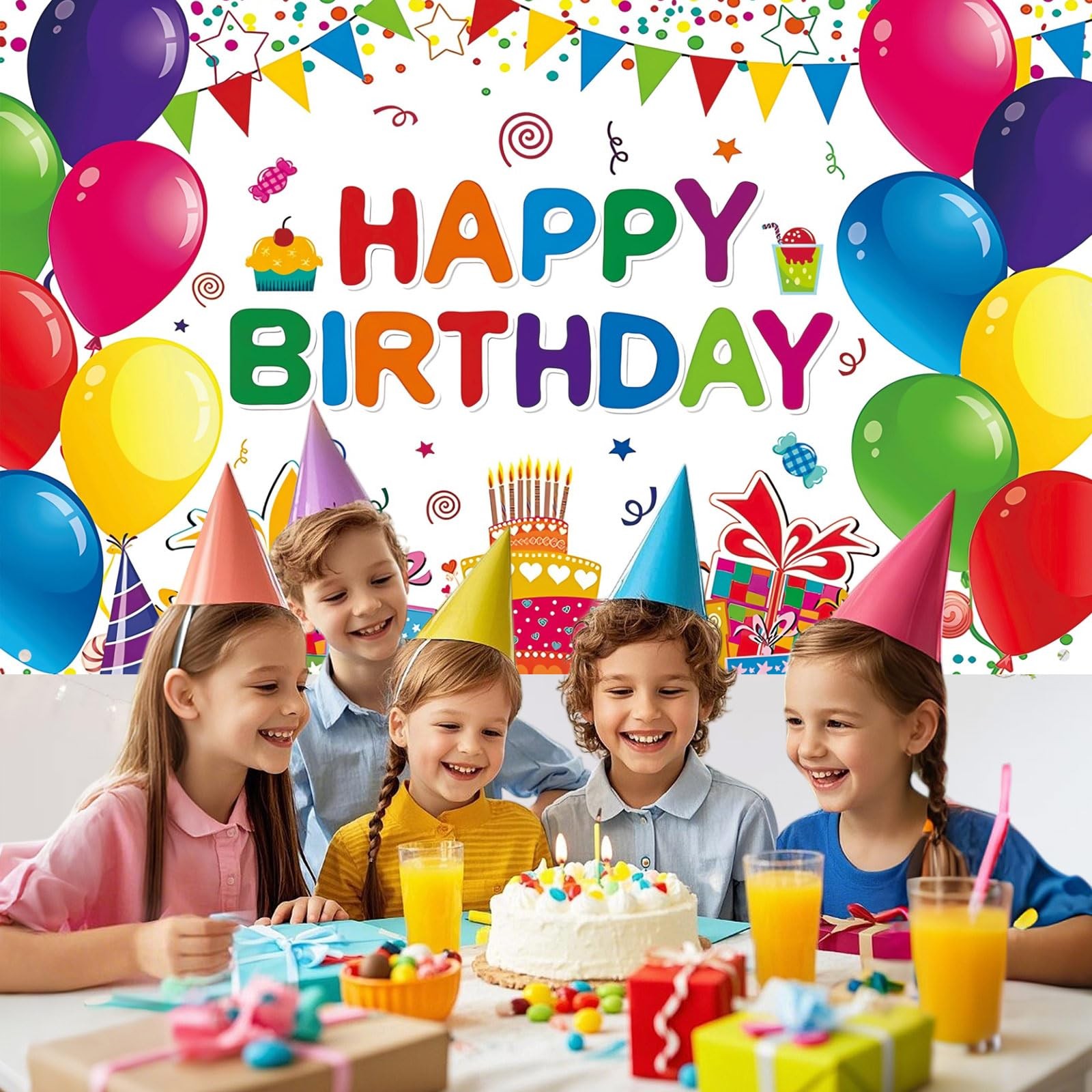 Happy Birthday Backdrop Banner, Colorful Birthdays 6 X 3.6 Feet, Multicolor