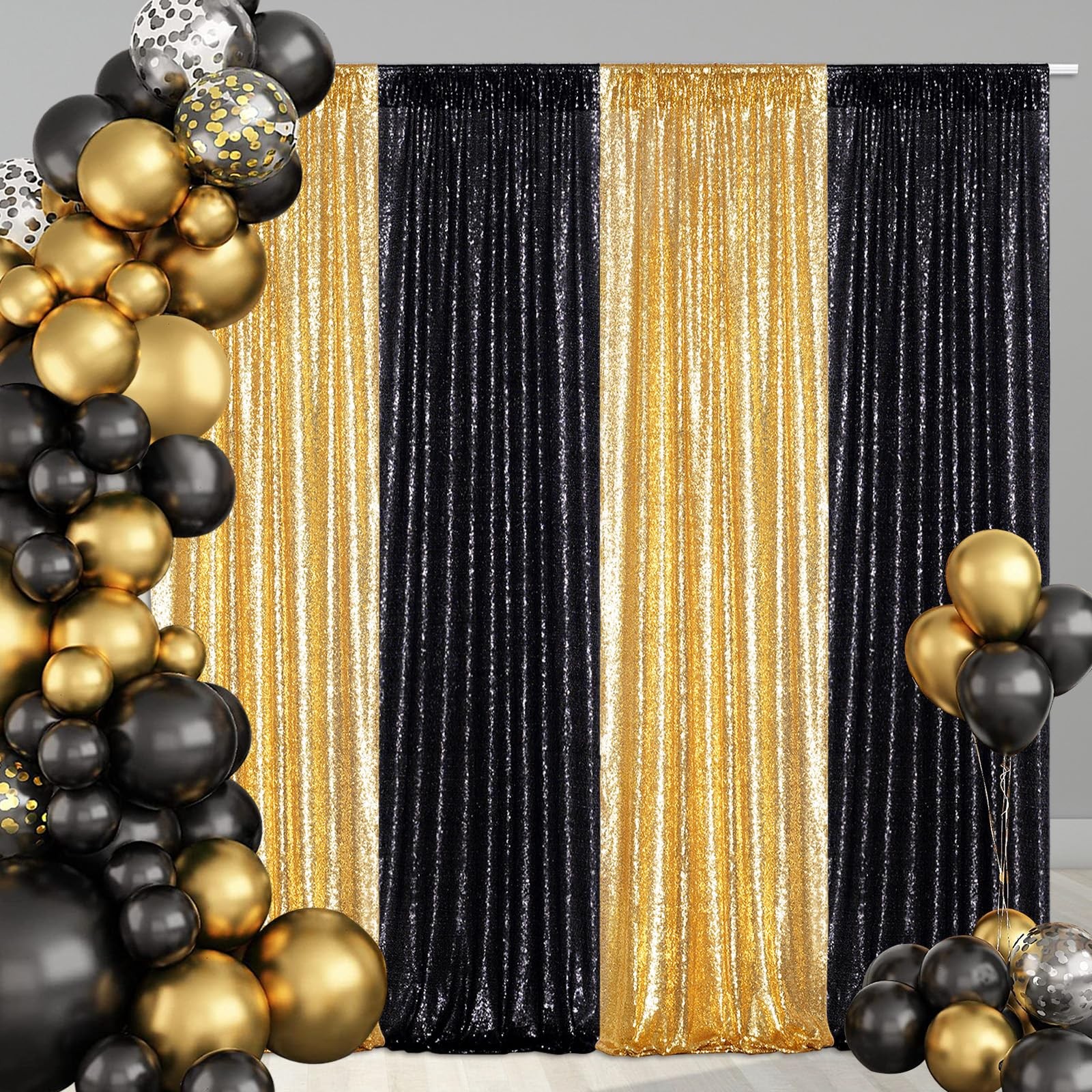 2x8ft Black Sequin Backdrop Curtains Glitter Background Wedding Party 4 PCS