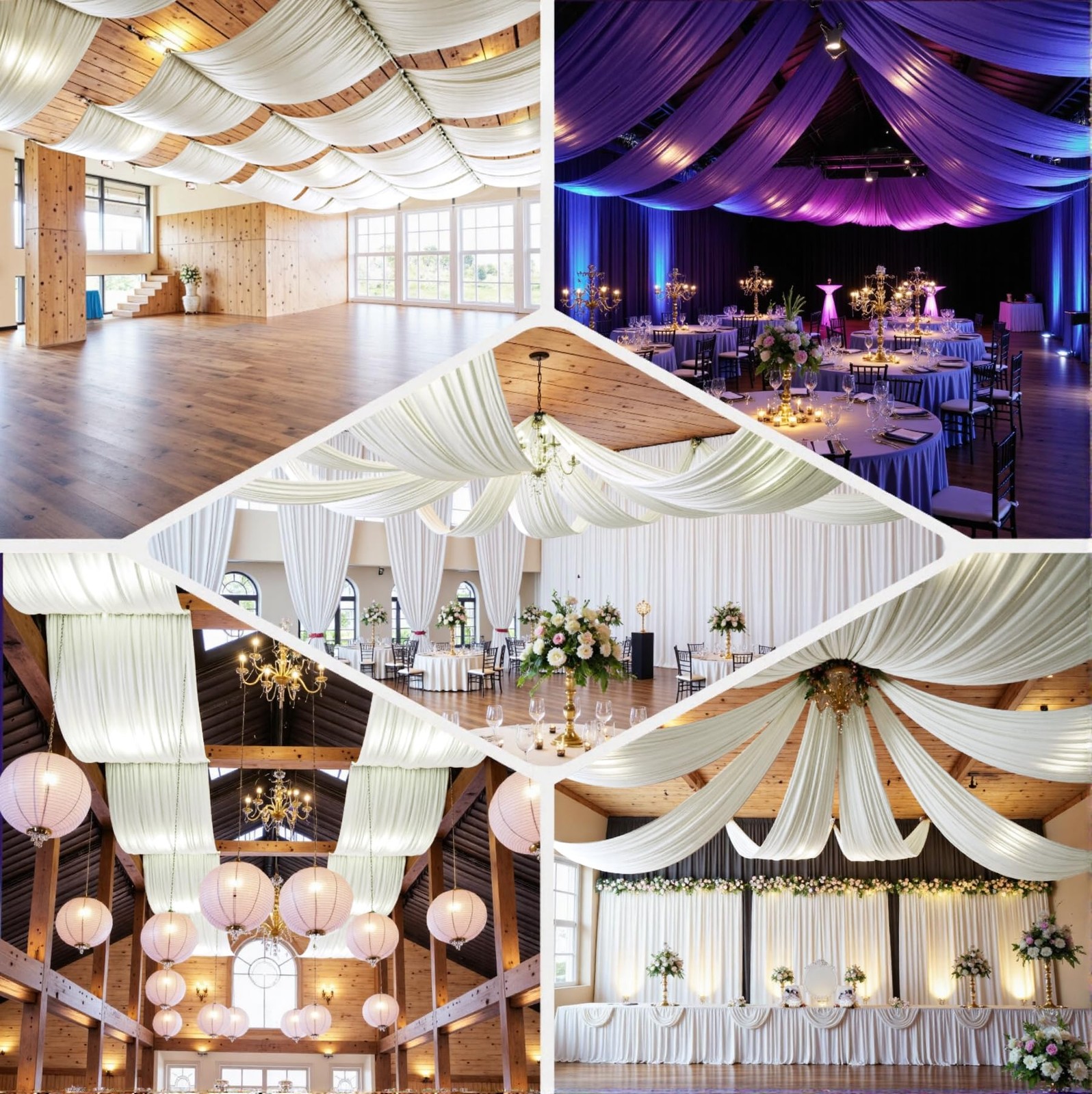 10 Panels 5ft(W) x 20ft(H) Ivory Ceiling 60″W x 240″L (Pack of 10),