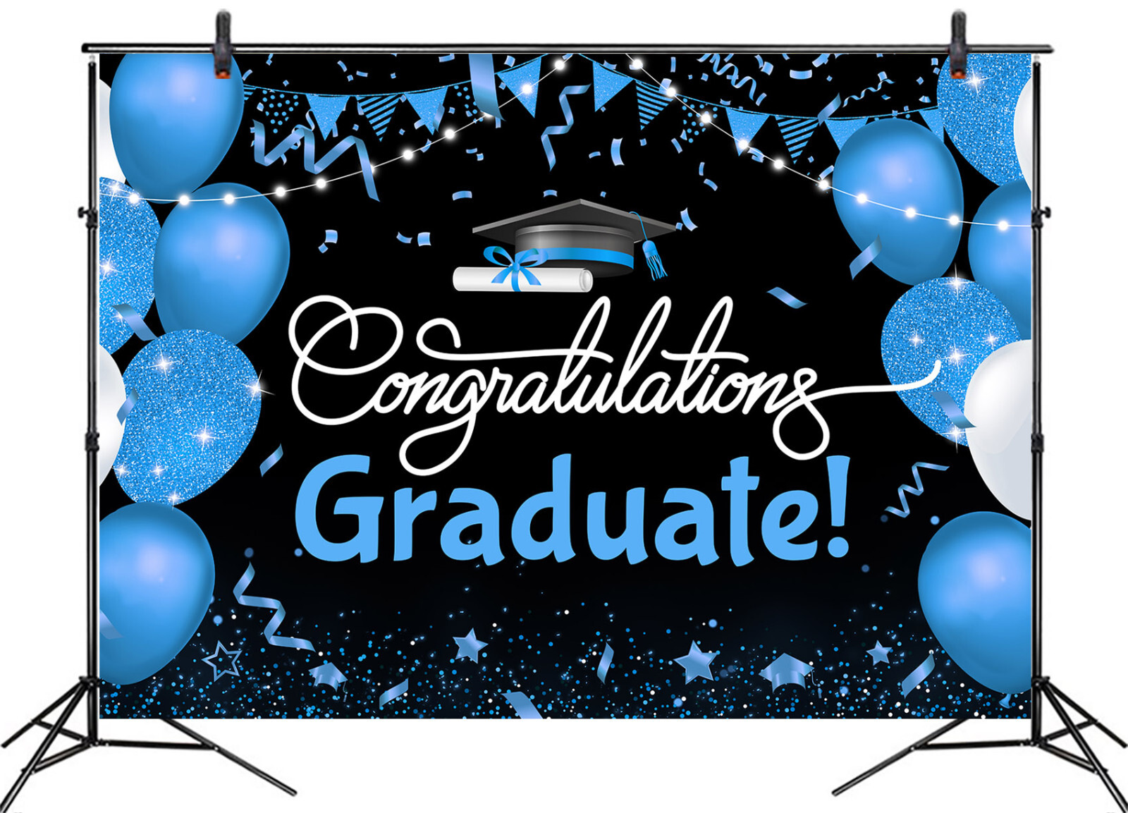 10x8ft Creative Blue Balloon Graduation Party Photo Background Studio Props