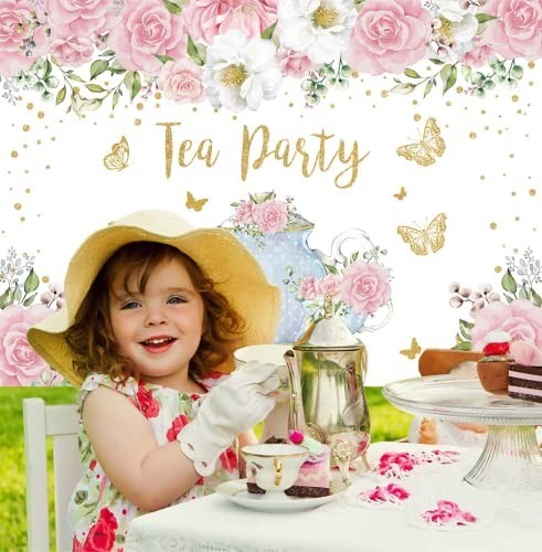 Pink Rose Floral Gold Butterfly Tea Party Backdrop 8x6FT – Spring Princess Wonde