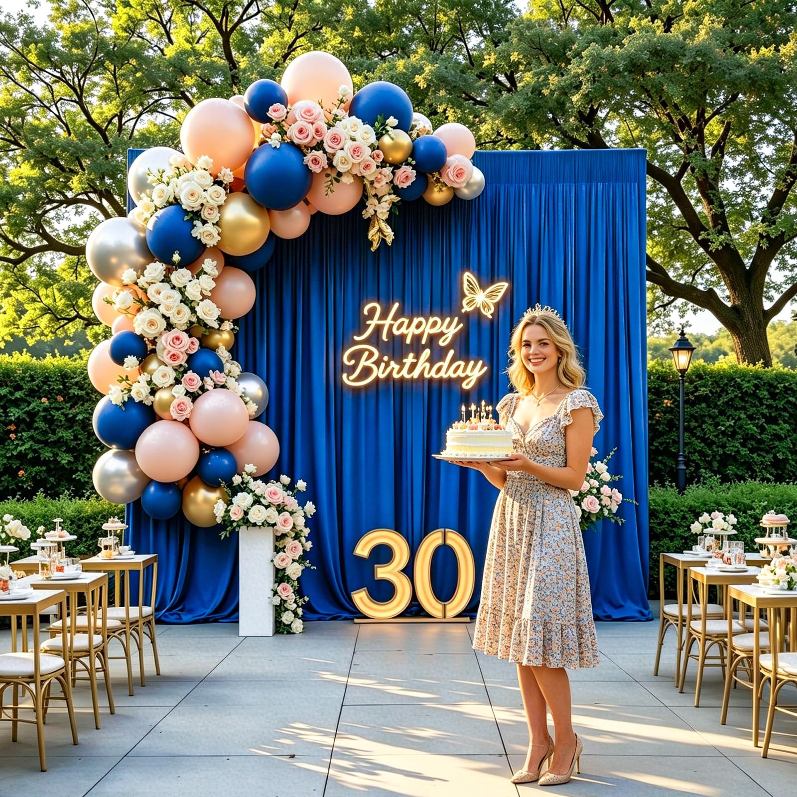 Royal Blue Backdrop Curtain for Wedding, Photo Backdrop Curtain for Bridal Sh…