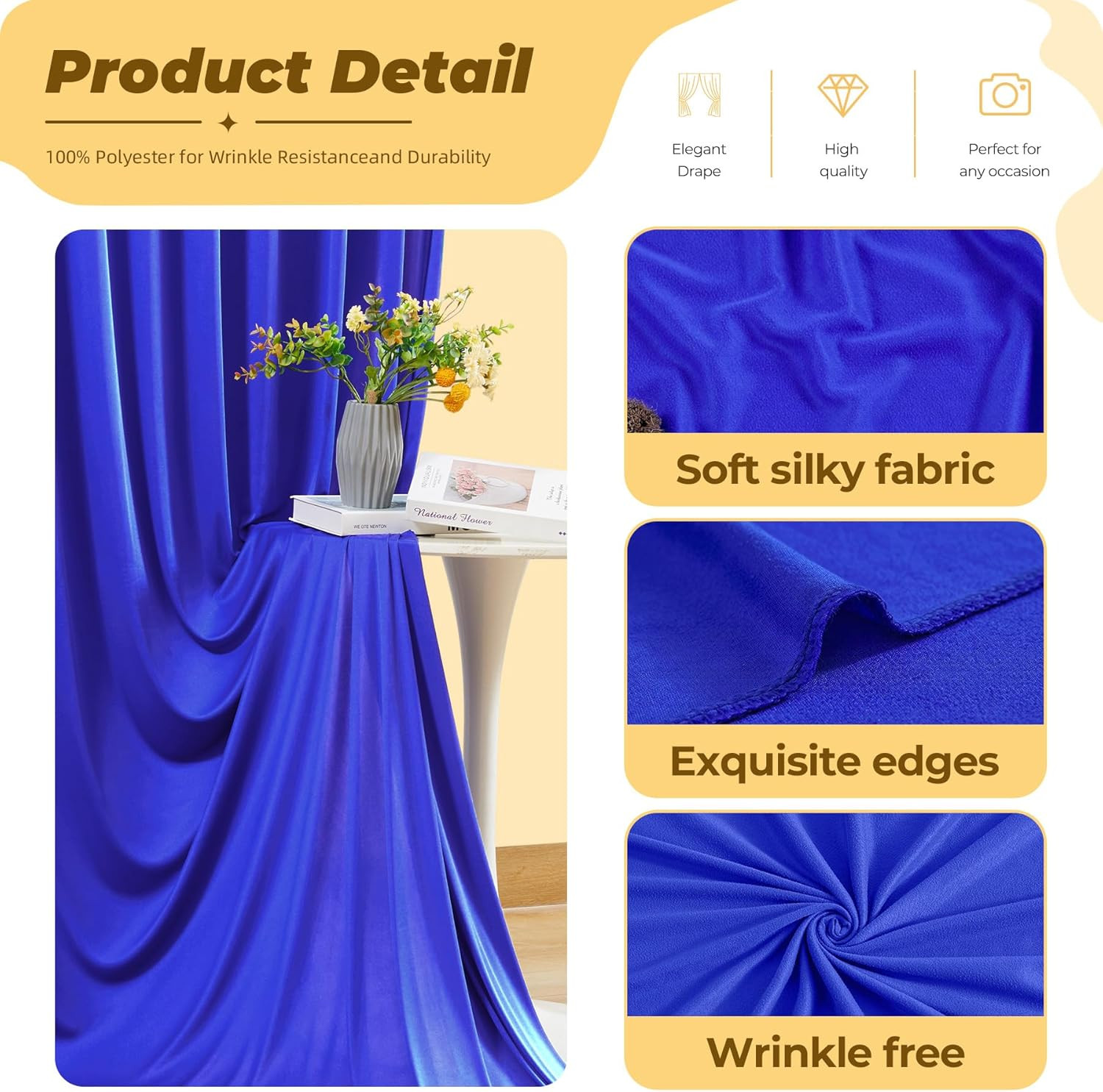 40Ft×12Ft Royal Blue Backdrop Curtain for Wedding Parties, Wrinkle Free Polyeste