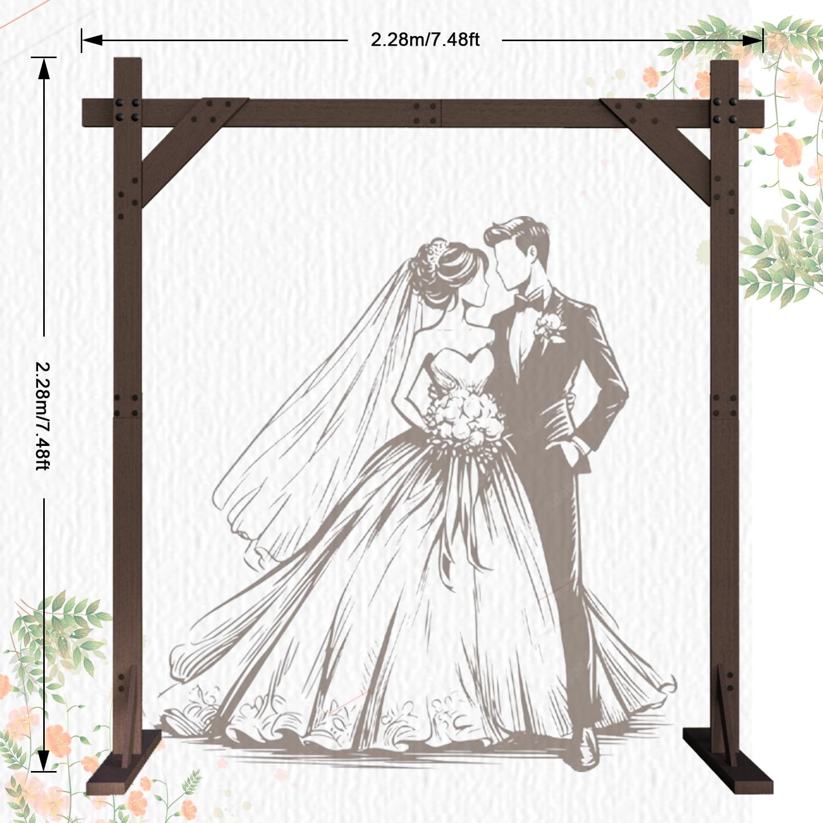 7.48FT Wooden Wedding Arch Frame Backdrop Stand, Square Wood Arch Stand Weddi…