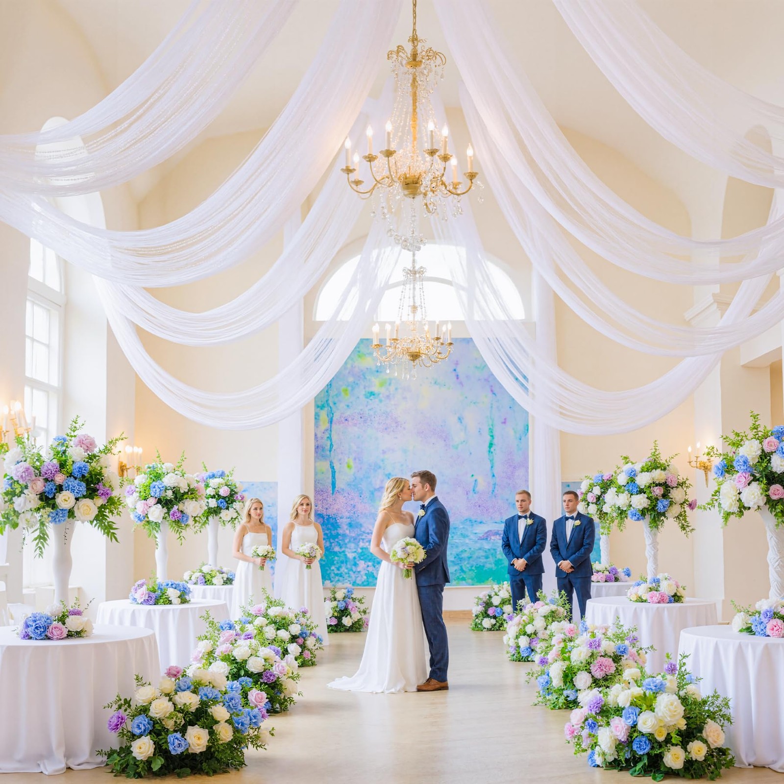 2 PCS 5x10ft White Ceiling Drapes Wedding WrinkleFree Fabric Tent Draping