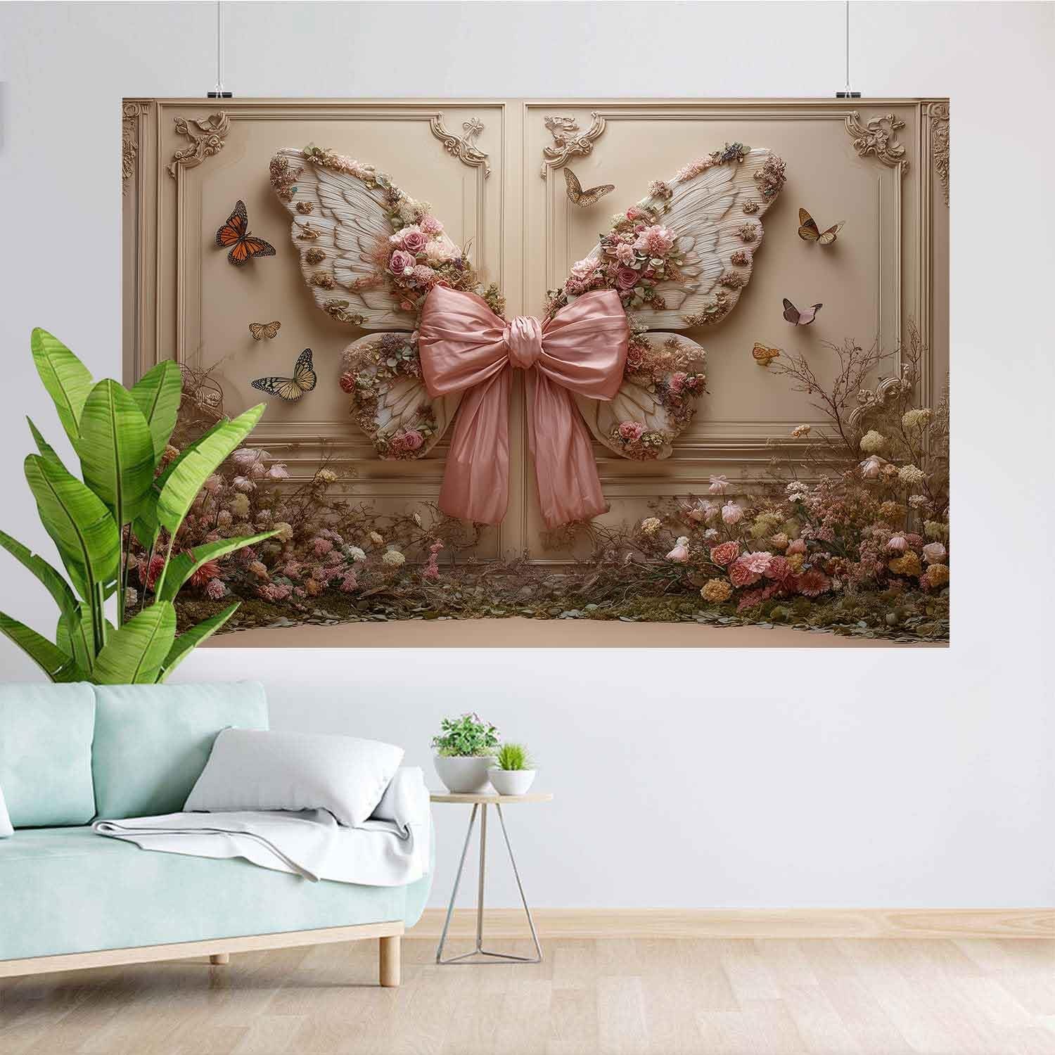 7×5ft Bow Butterfly Backdrop, Butterfly Wings Backdrop, Girls Party Decoratio…