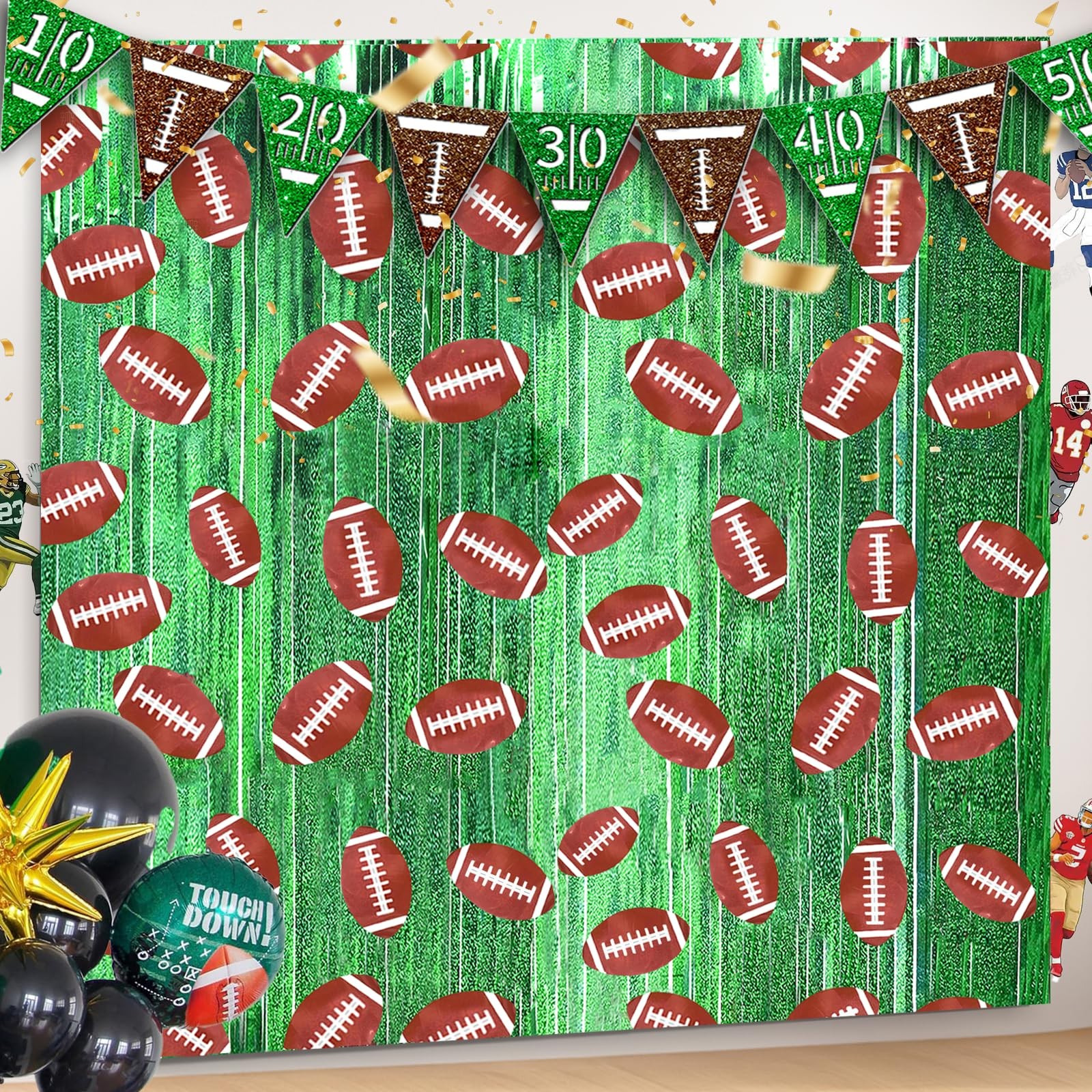 Football Party Decorations Football Photo Booth Prop, 3 Pcs 3.3 x 6.6 ft Foil…