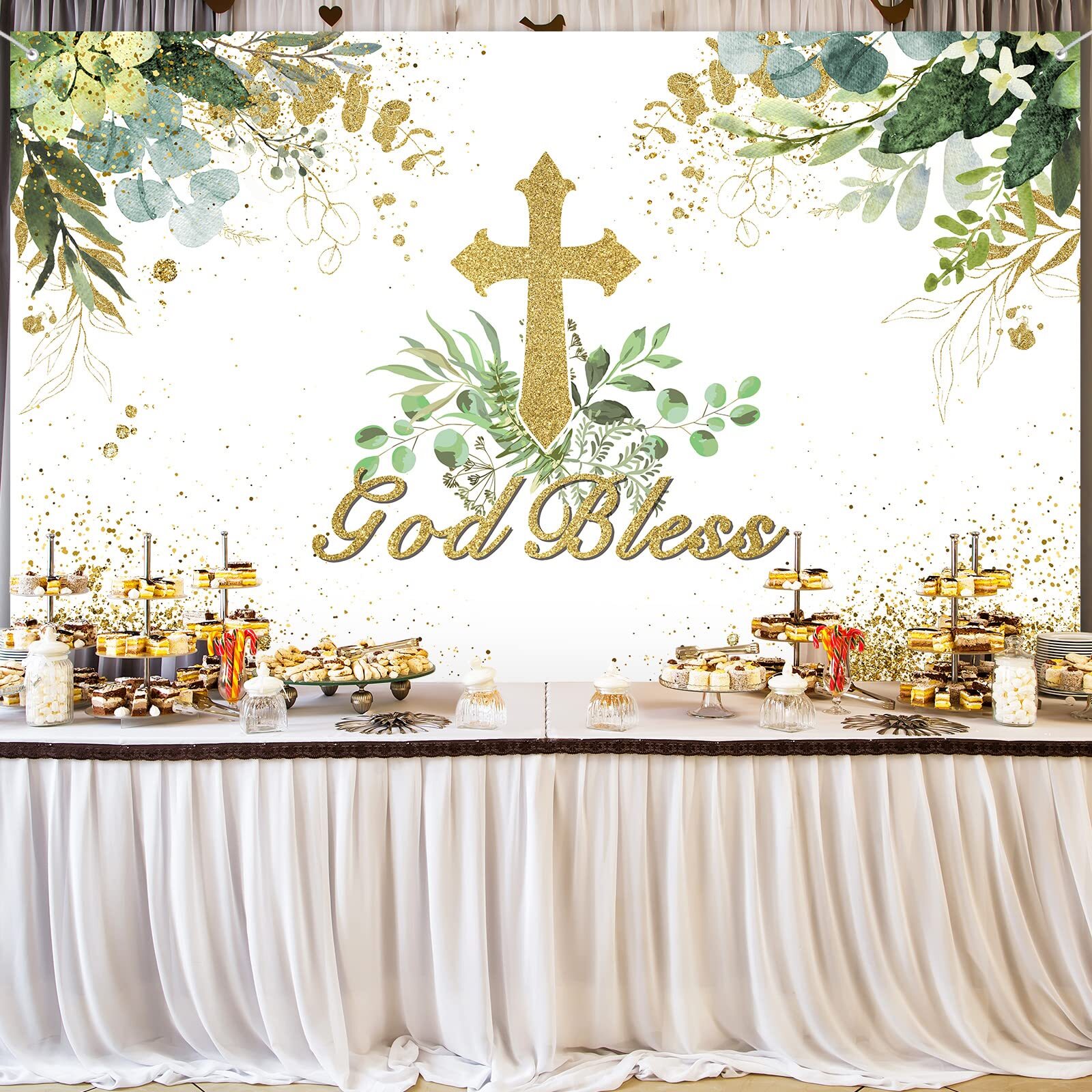 71 x 43 Inch God Bless Baptism Backdrop First Communion Party Decoration God …