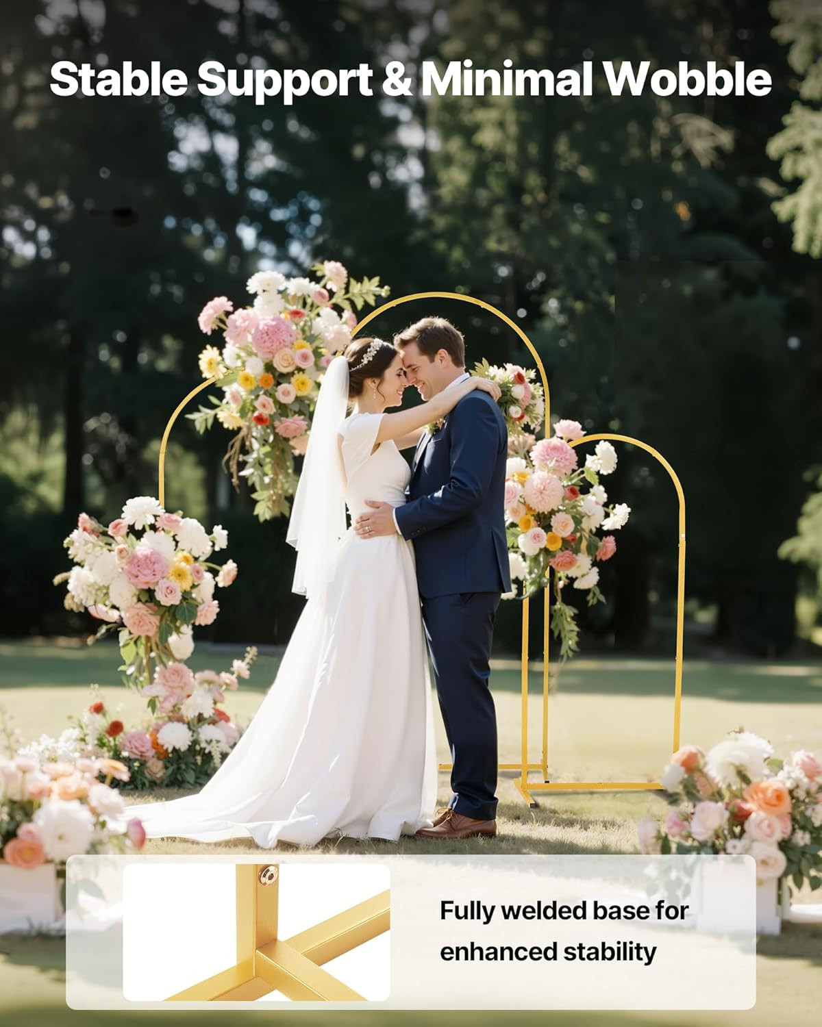 Arch Backdrop Stand, Set of 3, 6/5/4 Ft, Stable Structure, Easy Assembly, Gold M