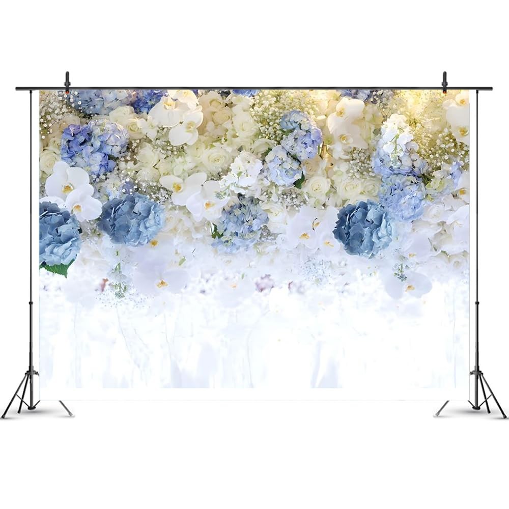 White Blue Flowers Backdrop 7x5ft (210x150cm) for Wedding Photography – Party