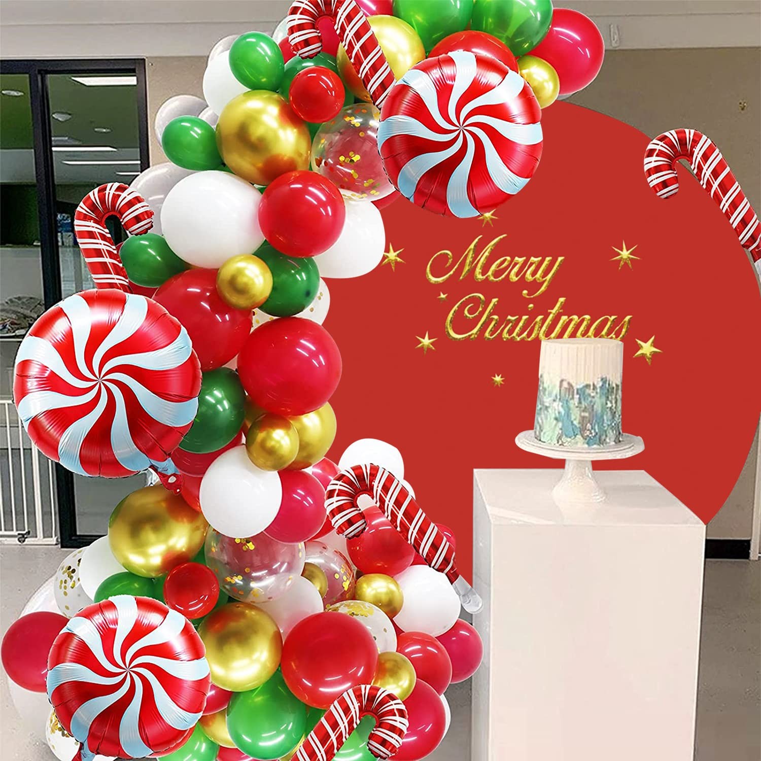 Christmas Round Backdrop Cover for Photography 7.2ft Merry Christmas Red Circ…