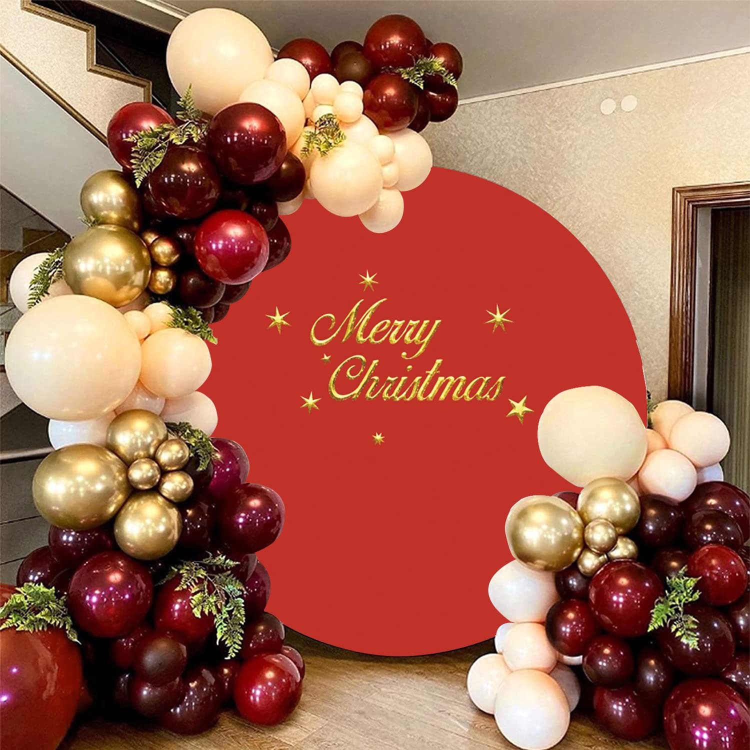 Christmas Round Backdrop Cover for Photography 7.2ft Merry Christmas Red Circ…