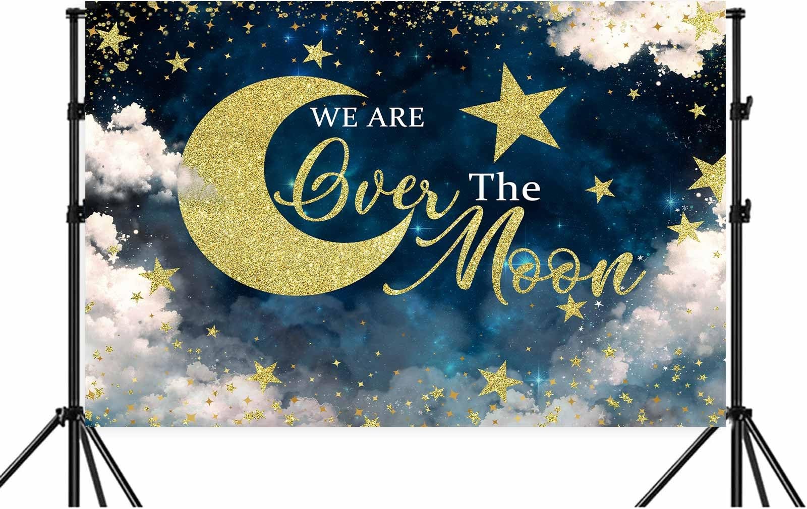 10X8ft We are Over The Moon Baby Shower Decorations Photo 10X8FT, Blue