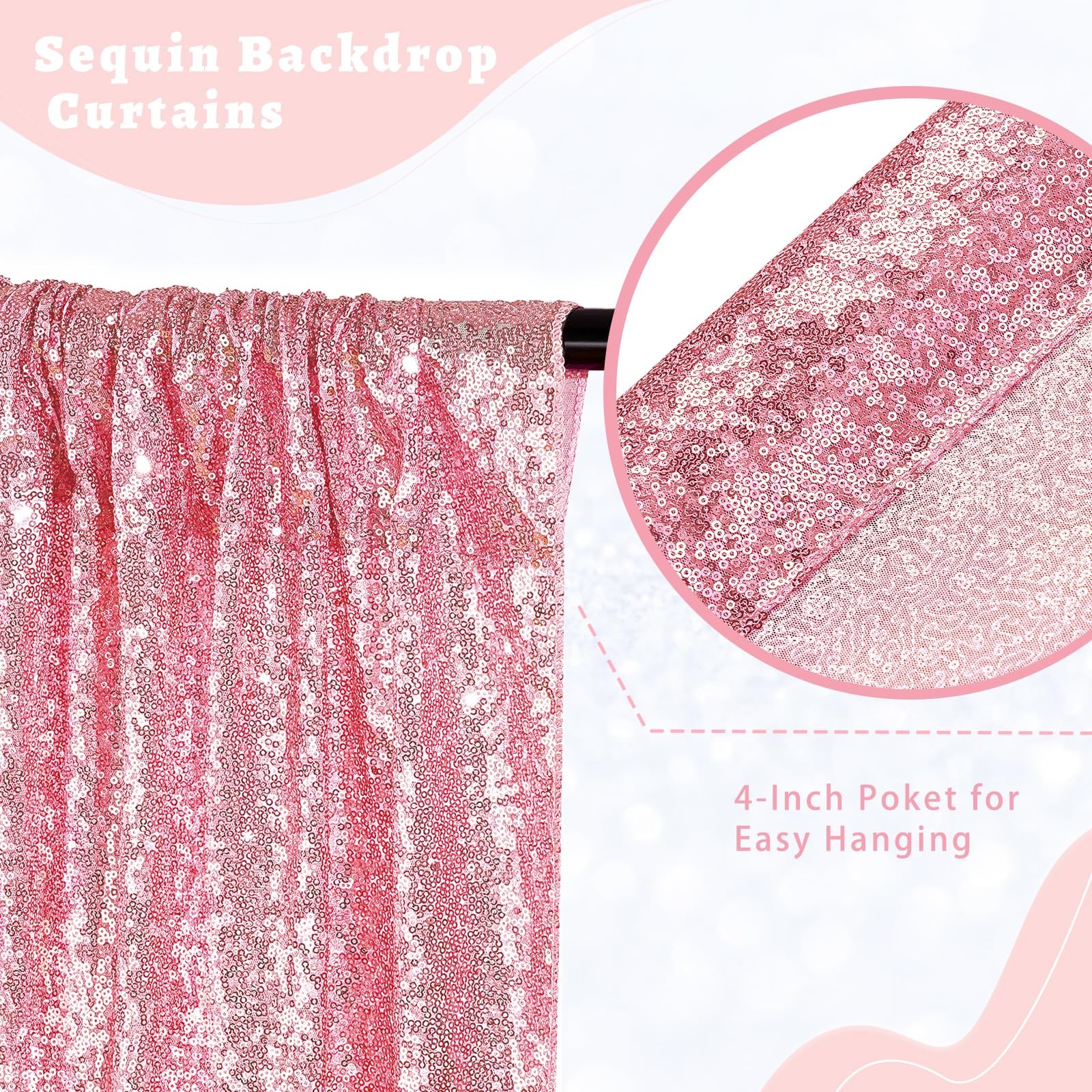Pink Sequin Backdrop Curtains Fuchsia Glitter 2 Panels Photo Backdrop 2x8ft