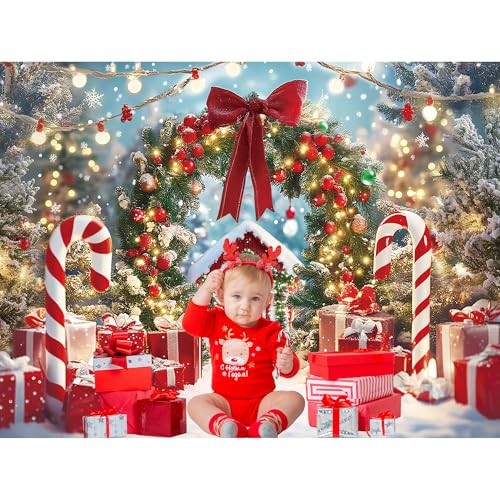Winter Snow Scene with Candy Canes – Christmas Photography Backdrop