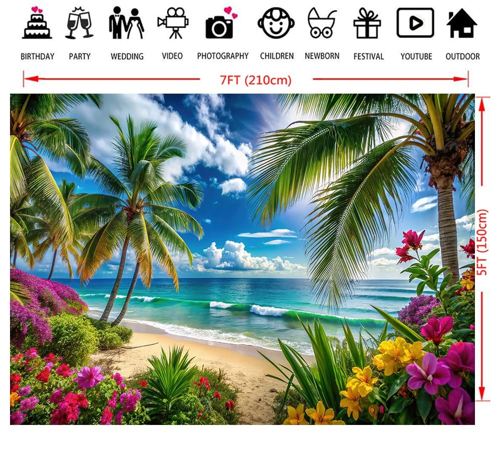 Dudaacvt 7x5ft Summer Hawaiian Beach Photography Backdrop Tropical