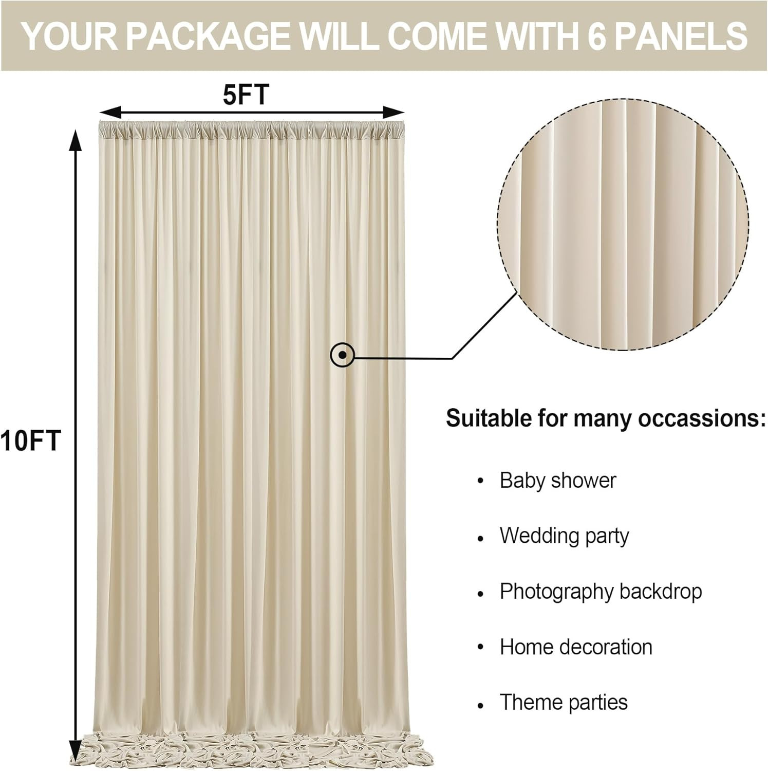 30Ft X 10Ft Wrinkle Free Beige Backdrop Curtain for Wedding Parties, Thick Polye