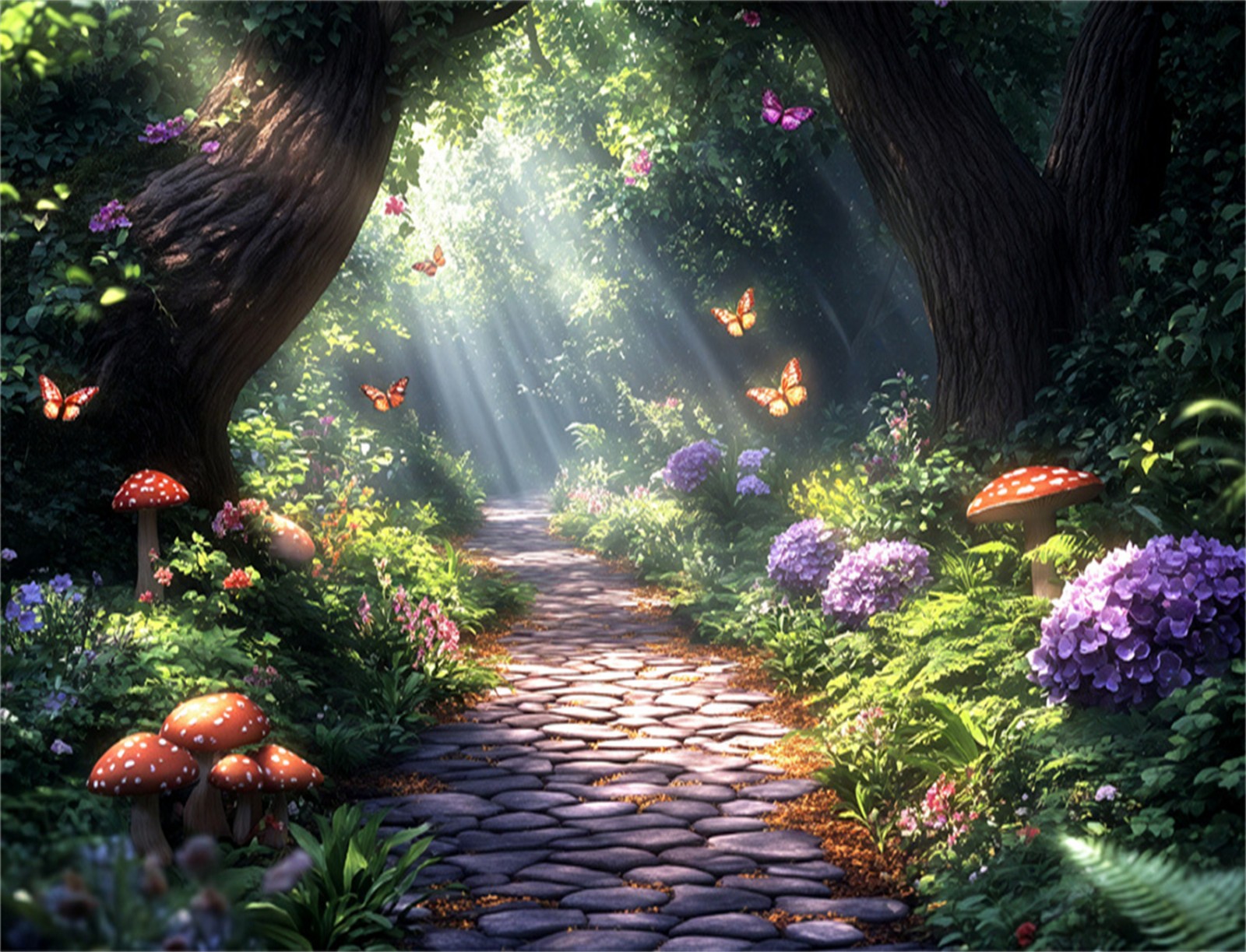 10x8ft Red Mushroom Greenery Enchanted Forest Vinyl Backdrop Photo Background