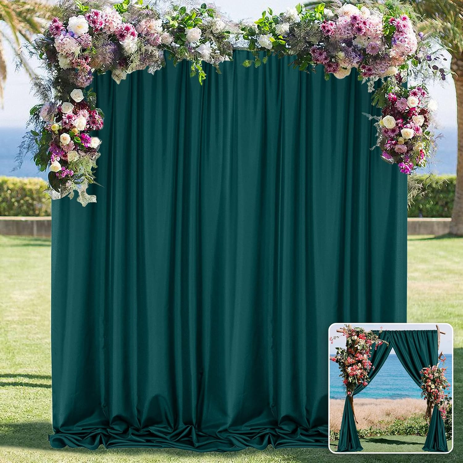 MYSKY HOME 10ft x 7ft Green Backdrop Curtains for Parties, Weddings, Stage & Bab