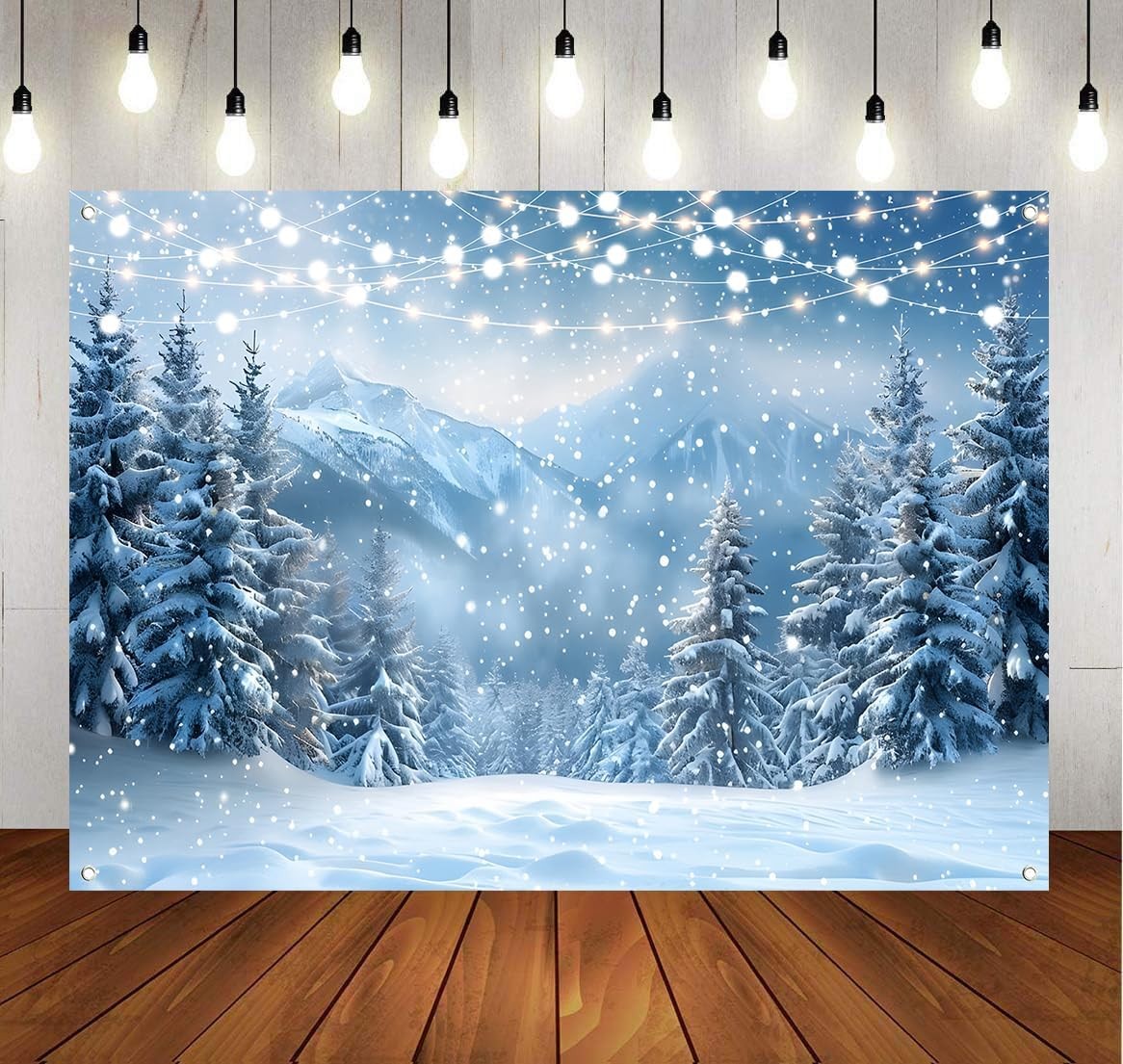 82.6”X 59”Fabric Winter Snow Scenery Photography Background Snow Forest Photo