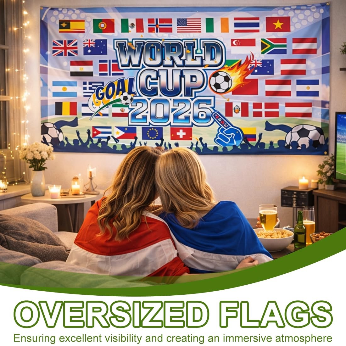 2026 World Cup Backdrop Banner Football Decor Background for Classroom, Office