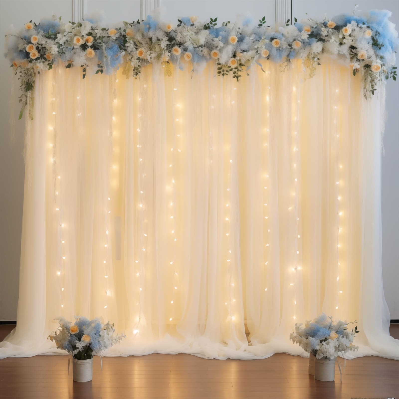 10x7ft Beige Chiffon Backdrop Curtain Lights String Wedding Wrinkle Free