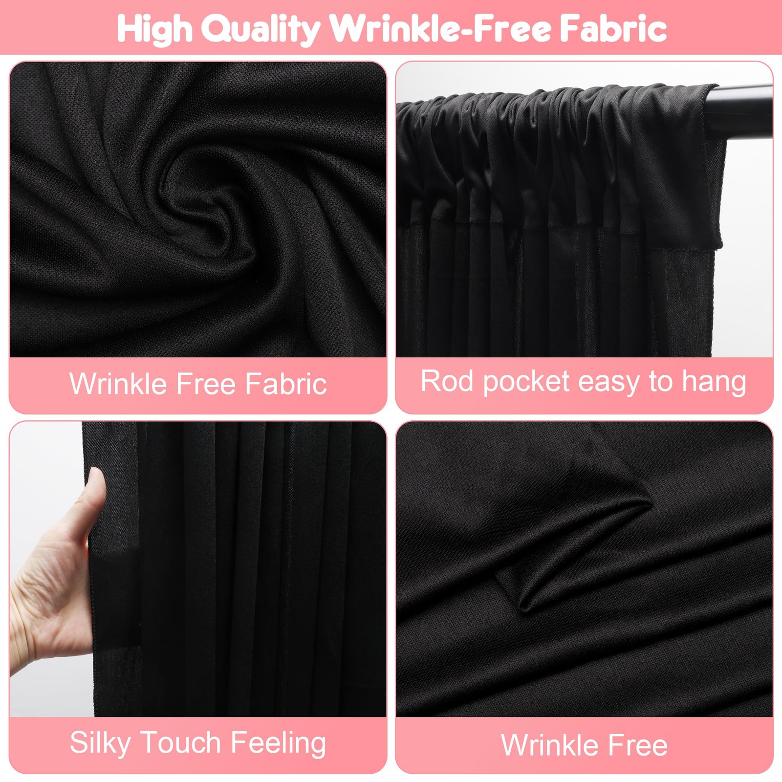 Black Polyester Backdrop Curtains 10x8FT Rod Pocket Party Photography 2 Panels